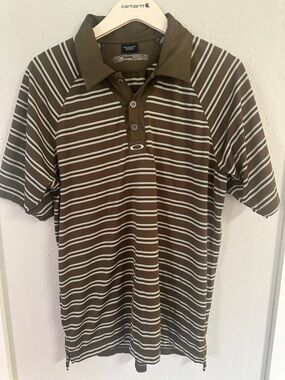 Oakley Men's Olive Green Polo with Cream Stripes